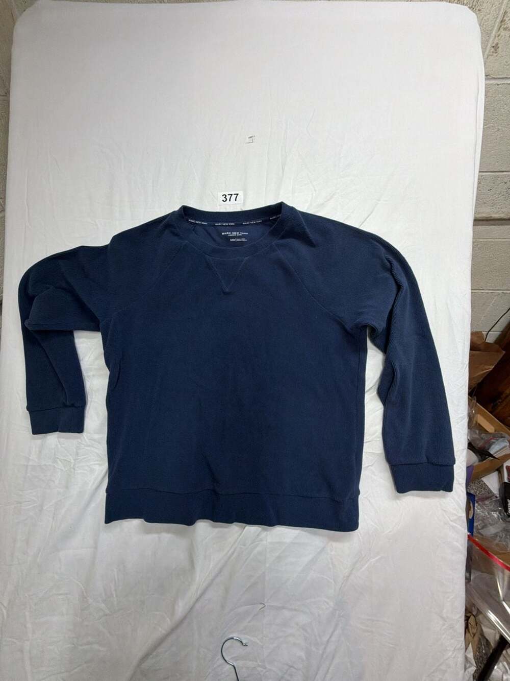 Marc New York Andrew Marc Blue Ribbed Knit Crewneck Sweatshirt Medium
